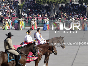 November 20, 2023, Mexico City, Mexico: Military personnel participate in costumes in the representations of scenes from the Mexican Revolut...