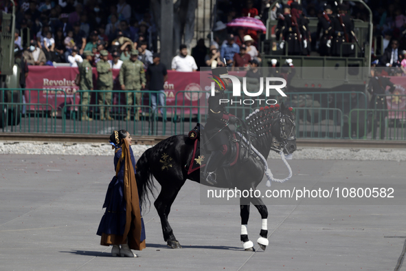 November 20, 2023, Mexico City, Mexico: Military personnel participate in costumes in the representations of scenes from the Mexican Revolut...