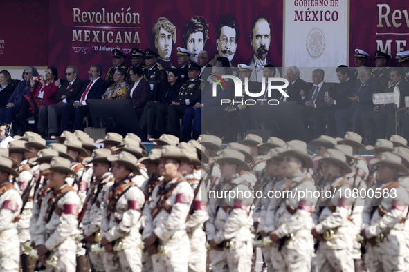 November 20, 2023, Mexico City, Mexico: The president of Mexico, Andres Manuel Lopez Obrador presides over the Civic Military Parade for the...