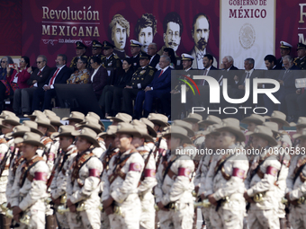 November 20, 2023, Mexico City, Mexico: The president of Mexico, Andres Manuel Lopez Obrador presides over the Civic Military Parade for the...