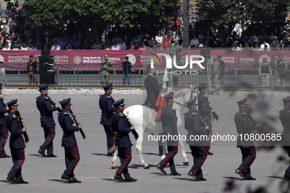 November 20, 2023, Mexico City, Mexico: Military personnel participate in costumes in the representations of scenes from the Mexican Revolut...