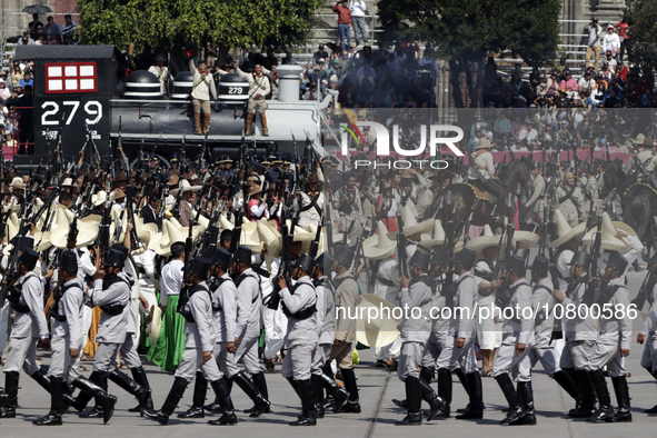 November 20, 2023, Mexico City, Mexico: Military personnel participate in costumes in the representations of scenes from the Mexican Revolut...