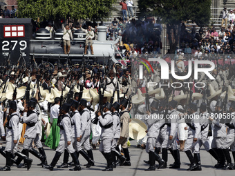 November 20, 2023, Mexico City, Mexico: Military personnel participate in costumes in the representations of scenes from the Mexican Revolut...