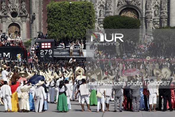 November 20, 2023, Mexico City, Mexico: Military personnel participate in costumes in the representations of scenes from the Mexican Revolut...