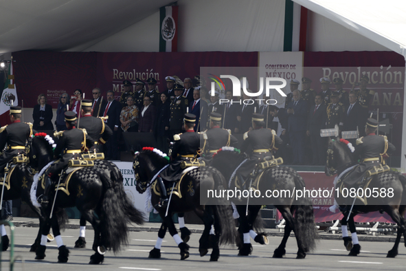 November 20, 2023, Mexico City, Mexico: The president of Mexico, Andres Manuel Lopez Obrador presides over the Civic Military Parade for the...