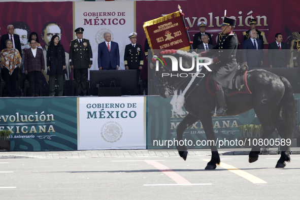 November 20, 2023, Mexico City, Mexico: The president of Mexico, Andres Manuel Lopez Obrador presides over the Civic Military Parade for the...