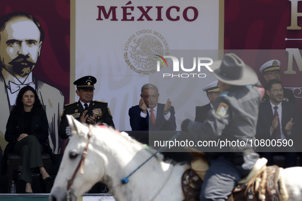 November 20, 2023, Mexico City, Mexico: The president of Mexico, Andres Manuel Lopez Obrador presides over the Civic Military Parade for the...