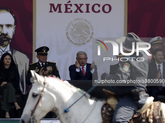 November 20, 2023, Mexico City, Mexico: The president of Mexico, Andres Manuel Lopez Obrador presides over the Civic Military Parade for the...