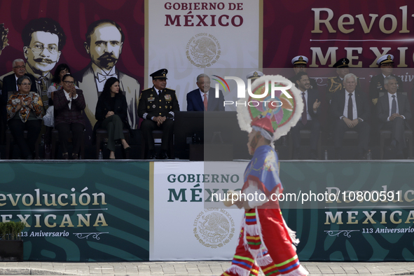 November 20, 2023, Mexico City, Mexico: The president of Mexico, Andres Manuel Lopez Obrador presides over the Civic Military Parade for the...