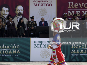 November 20, 2023, Mexico City, Mexico: The president of Mexico, Andres Manuel Lopez Obrador presides over the Civic Military Parade for the...