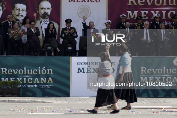 November 20, 2023, Mexico City, Mexico: The president of Mexico, Andres Manuel Lopez Obrador presides over the Civic Military Parade for the...