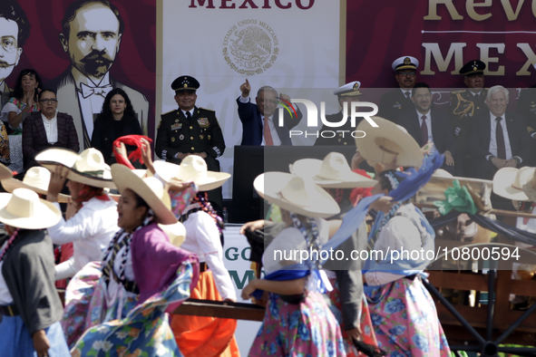 November 20, 2023, Mexico City, Mexico: The president of Mexico, Andres Manuel Lopez Obrador presides over the Civic Military Parade for the...