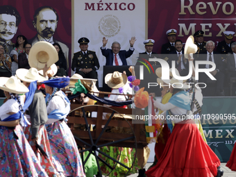 November 20, 2023, Mexico City, Mexico: The president of Mexico, Andres Manuel Lopez Obrador presides over the Civic Military Parade for the...