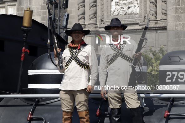 November 20, 2023, Mexico City, Mexico: Military personnel participate in costumes in the representations of scenes from the Mexican Revolut...