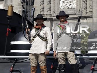 November 20, 2023, Mexico City, Mexico: Military personnel participate in costumes in the representations of scenes from the Mexican Revolut...