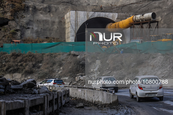 Labourers work on a Tunnel on Srinagar Jammu Highway Near Ramban in Jammu and Kashmir India on 21 November 2023. 41 workers stuck in a tunne...