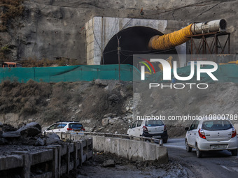 Labourers work on a Tunnel on Srinagar Jammu Highway Near Ramban in Jammu and Kashmir India on 21 November 2023. 41 workers stuck in a tunne...