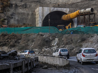 Labourers work on a Tunnel on Srinagar Jammu Highway Near Ramban in Jammu and Kashmir India on 21 November 2023. 41 workers stuck in a tunne...