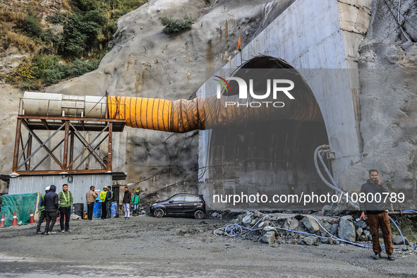 Labourers work on a Tunnel on Srinagar Jammu Highway Near Ramban in Jammu and Kashmir India on 21 November 2023. 41 workers stuck in a tunne...