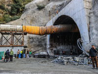 Labourers work on a Tunnel on Srinagar Jammu Highway Near Ramban in Jammu and Kashmir India on 21 November 2023. 41 workers stuck in a tunne...