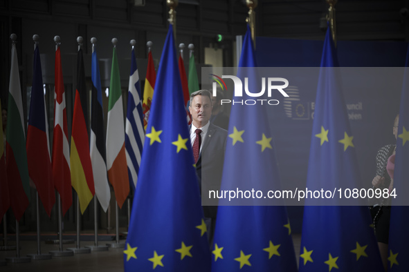 Xavier Bettel  Prime Minister of Luxembourg arrives at the European Council Summit and holds a stand up press briefing ahead of the second d...