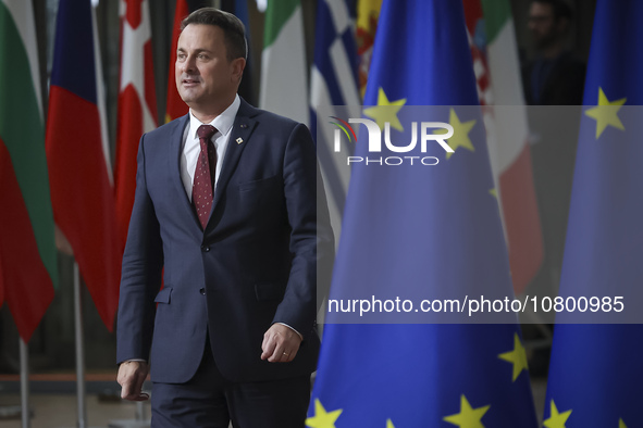 Xavier Bettel  Prime Minister of Luxembourg arrives at the European Council Summit and holds a stand up press briefing ahead of the second d...