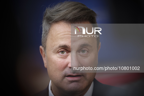 Xavier Bettel  Prime Minister of Luxembourg arrives at the European Council Summit and holds a stand up press briefing ahead of the second d...