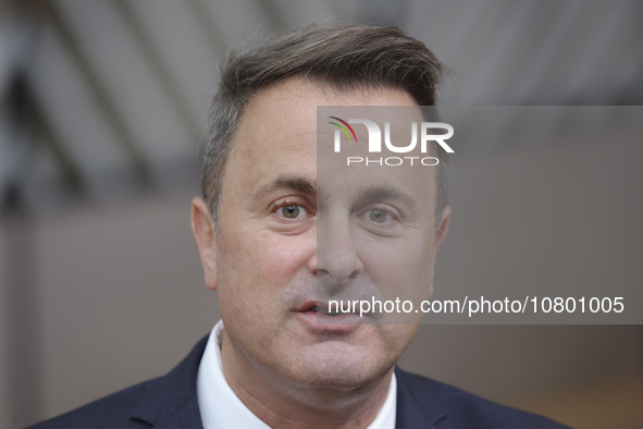 Xavier Bettel  Prime Minister of Luxembourg arrives at the European Council Summit and holds a stand up press briefing ahead of the second d...