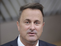 Xavier Bettel  Prime Minister of Luxembourg arrives at the European Council Summit and holds a stand up press briefing ahead of the second d...