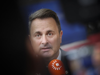 Xavier Bettel  Prime Minister of Luxembourg arrives at the European Council Summit and holds a stand up press briefing ahead of the second d...