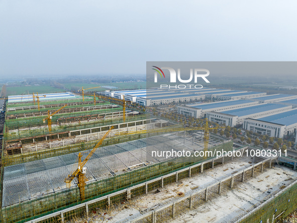 Workers are working at the construction site of a comprehensive utilization base for automobile recycling in Lianyungang, East China's Jiang...