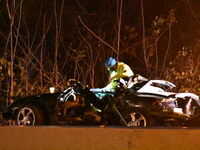 A vehicle is losing control and striking a pole on Route 208 Southbound in Fair Lawn, New Jersey, on November 23, 2023. A man in his 30s is...