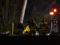 A vehicle is losing control and striking a pole on Route 208 Southbound in Fair Lawn, New Jersey, on November 23, 2023. A man in his 30s is...