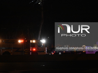 A vehicle is losing control and striking a pole on Route 208 Southbound in Fair Lawn, New Jersey, on November 23, 2023. A man in his 30s is...