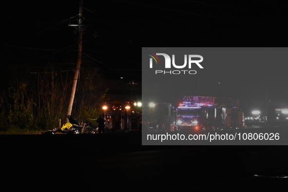 A vehicle is losing control and striking a pole on Route 208 Southbound in Fair Lawn, New Jersey, on November 23, 2023. A man in his 30s is...