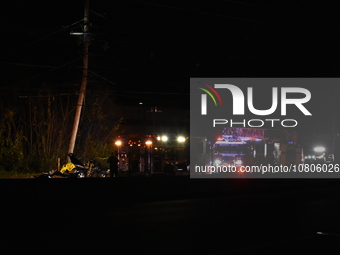 A vehicle is losing control and striking a pole on Route 208 Southbound in Fair Lawn, New Jersey, on November 23, 2023. A man in his 30s is...