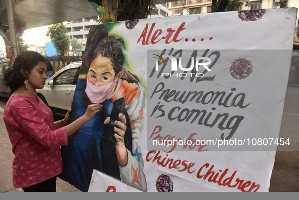 Students are painting posters as part of an awareness campaign for the ongoing H9N2 Virus in Mumbai, India, on November 25, 2025. 