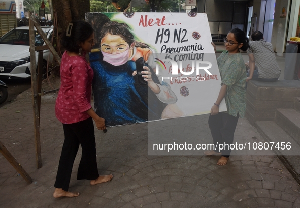 Students are painting posters as part of an awareness campaign for the ongoing H9N2 Virus in Mumbai, India, on November 25, 2025. 