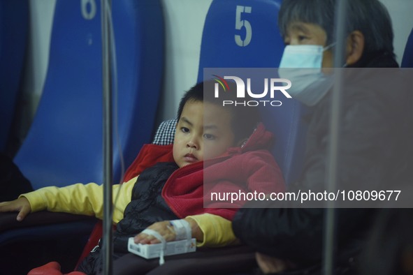 A child is receiving an infusion at Hangzhou First People's Hospital in Hangzhou, Zhejiang province, China, on November 26, 2023. 