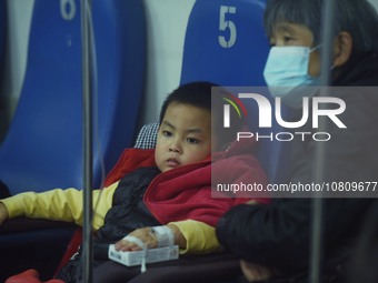 A child is receiving an infusion at Hangzhou First People's Hospital in Hangzhou, Zhejiang province, China, on November 26, 2023. (