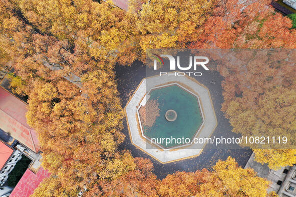 An aerial photo is showing the view of Wutong Avenue at the Sipai Lou Campus of Southeast University in Nanjing, Jiangsu Province, China, on...