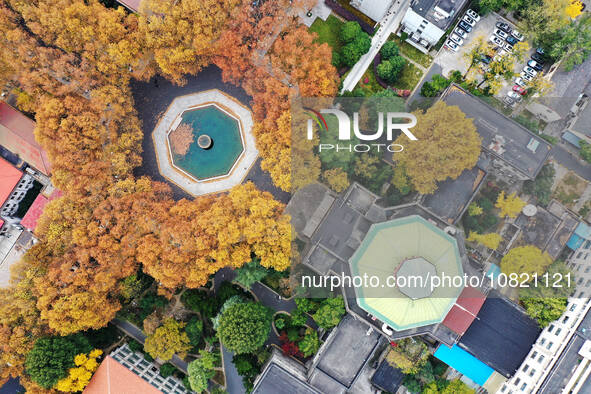 An aerial photo is showing the view of Wutong Avenue at the Sipai Lou Campus of Southeast University in Nanjing, Jiangsu Province, China, on...