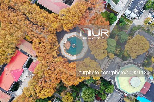 An aerial photo is showing the view of Wutong Avenue at the Sipai Lou Campus of Southeast University in Nanjing, Jiangsu Province, China, on...