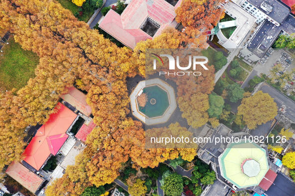 An aerial photo is showing the view of Wutong Avenue at the Sipai Lou Campus of Southeast University in Nanjing, Jiangsu Province, China, on...