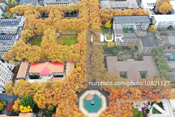 An aerial photo is showing the view of Wutong Avenue at the Sipai Lou Campus of Southeast University in Nanjing, Jiangsu Province, China, on...