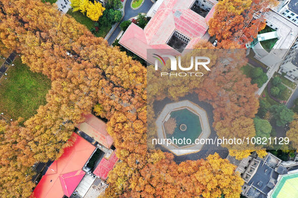 An aerial photo is showing the view of Wutong Avenue at the Sipai Lou Campus of Southeast University in Nanjing, Jiangsu Province, China, on...