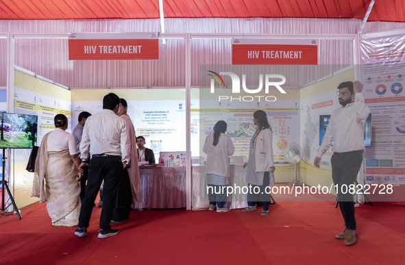 People are visiting an HIV treatment stall during an event to mark World AIDS Day in Guwahati, Assam, India, on December 1, 2023. 