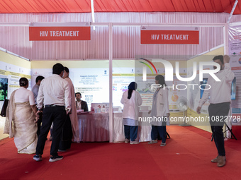 People are visiting an HIV treatment stall during an event to mark World AIDS Day in Guwahati, Assam, India, on December 1, 2023. (