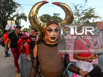 CANCUN, MEXICO - DECEMBER 1, 2023: 
Activists during the World AIDS Day March seen in the center of Cancun, on December 1st, 2023, in Cancun...