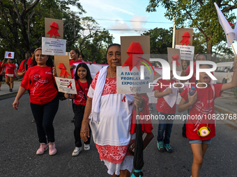 CANCUN, MEXICO - DECEMBER 1, 2023: 
Activists during the World AIDS Day March seen in the center of Cancun, on December 1st, 2023, in Cancun...